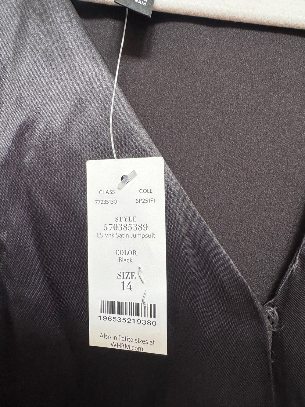 White House Black Market Black V-Neck Long-Sleeve Tie-Waist Jumpsuit 14 no belt - Picture 6 of 11